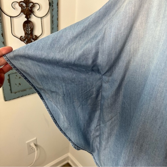 EST. 1945 Denim Embroidered Neckline Top, Tassel Tie Front - Picture 6 of 10